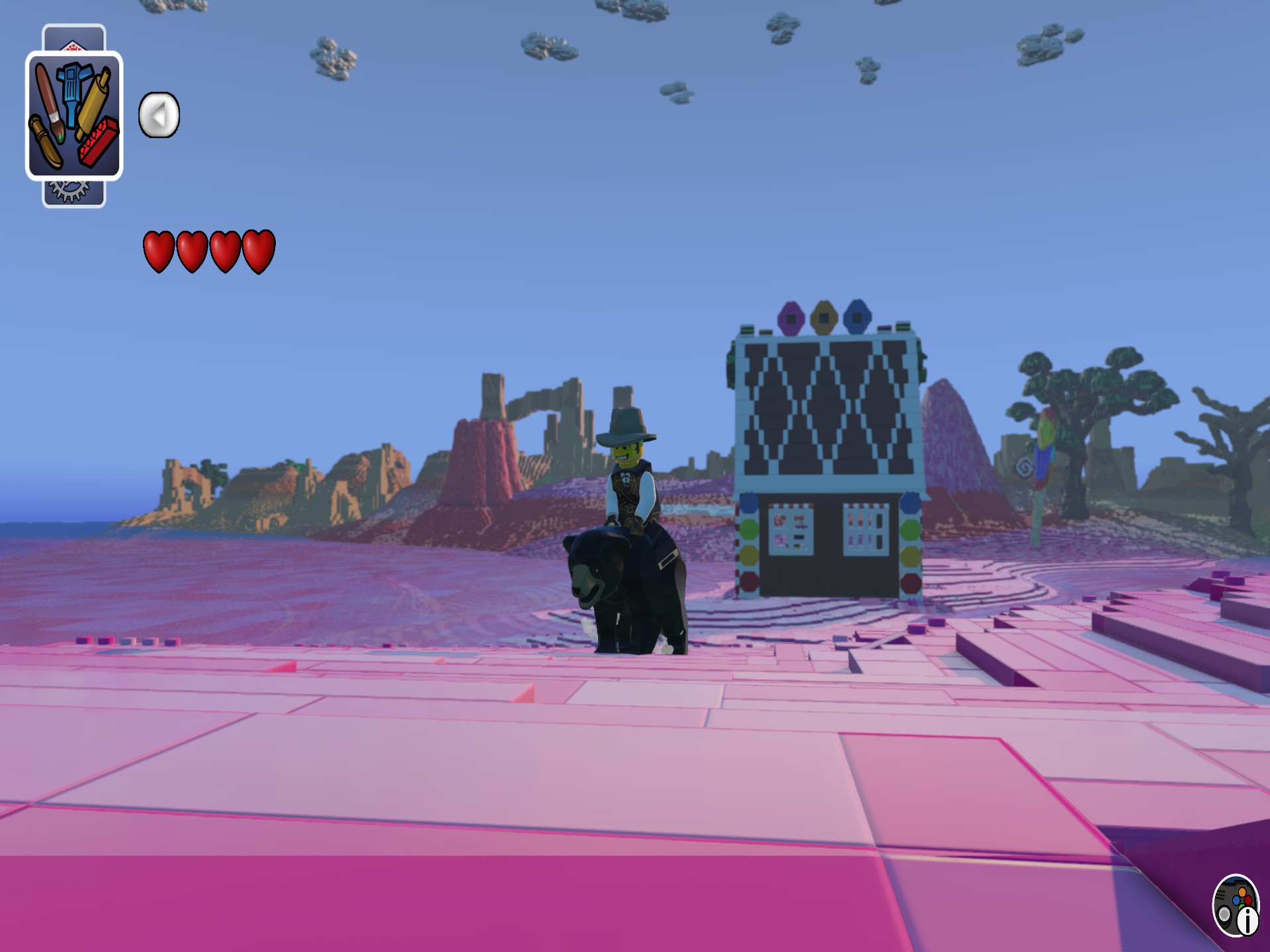 Lego Worlds panda outlaw combo screen